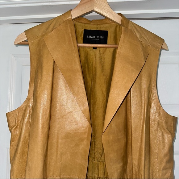 Lafayette 148 Leather Vest Jacket Belted Yellow M - Picture 3 of 9